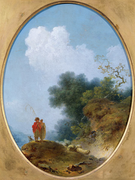 A Shepherd Playing the Flute Whilst a Peasant Girl Listens von Jean Honoré Fragonard