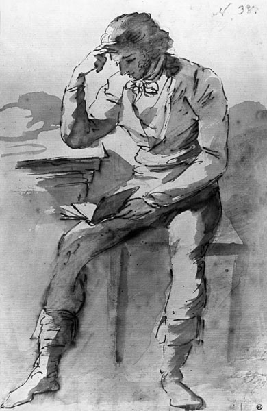 The Reader (ink & wash on paper) von Jean Honoré Fragonard