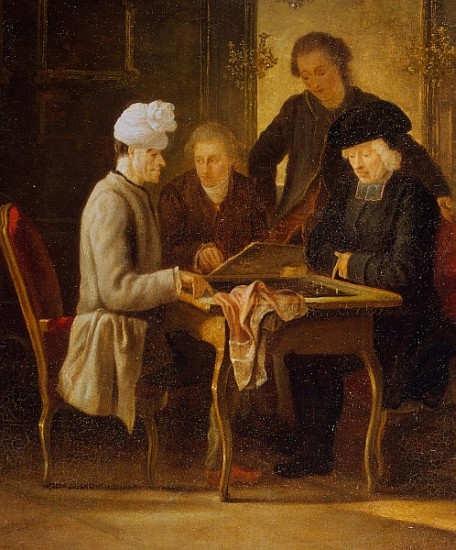 Voltaire at Chess von Jean Huber