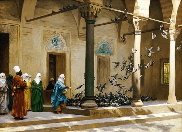 Harem Women Feeding Pigeons In A Courtyard von Jean-Léon Gérome
