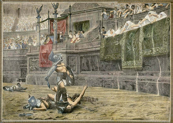 Todesurteil für einen unterlegenen Gladiator durch den nach unten gerichteten Daumen von Jean-Léon Gérome