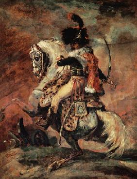 Kavallerieoffizier, auf einem Apfelschimmel reitend. 1812/1816