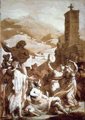 The Tarantella (pen & ink wash on paper) 1806