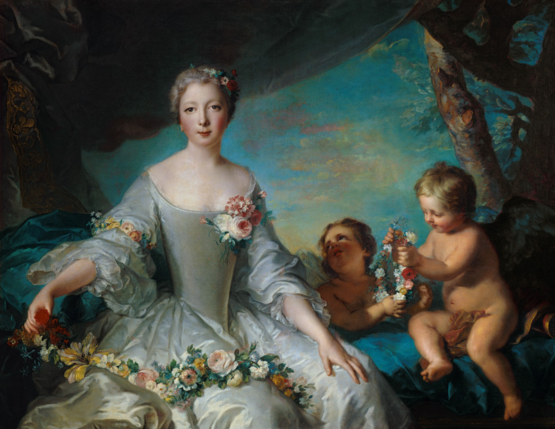 Portrait presumed to be Louise Diane d'Orleans (1716-36) as Flora von Jean Marc Nattier
