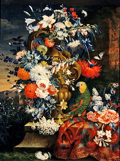 Bouquet of flowers and a parrot von Jean Picart