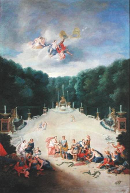 The Groves of Versailles. View of the Arc de Triomphe and France Triumphant with Nymphs Chaining Cap von Jean the Younger Cotelle