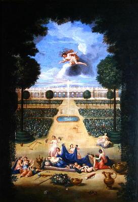The Groves of Versailles. View of the parterres of Trianon with Flora and Zephyr (oil on canvas) 1610