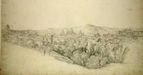 View from the Sabine hills over Tivoli in Campania with the gorge of the Anio on the right (pencil w 19th