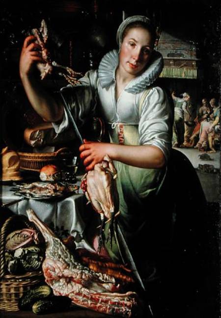 The Kitchen Maid (with Christ von Joachim Wtewael or Utewael