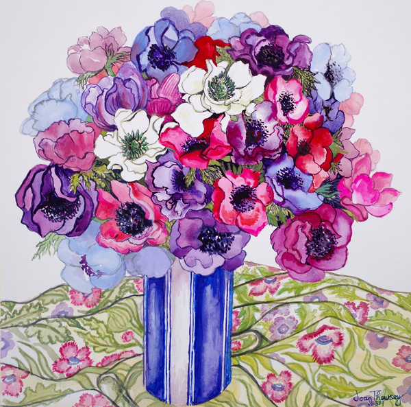 Anemones in a Striped Pot von Joan  Thewsey