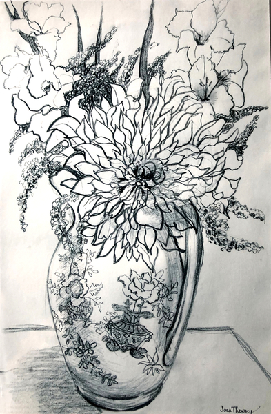 Dahlias and Gladioli in a Chinese Patterned Jug von Joan  Thewsey