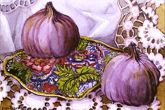 Figs on a Blue Plate (w/c on paper)  von Joan  Thewsey