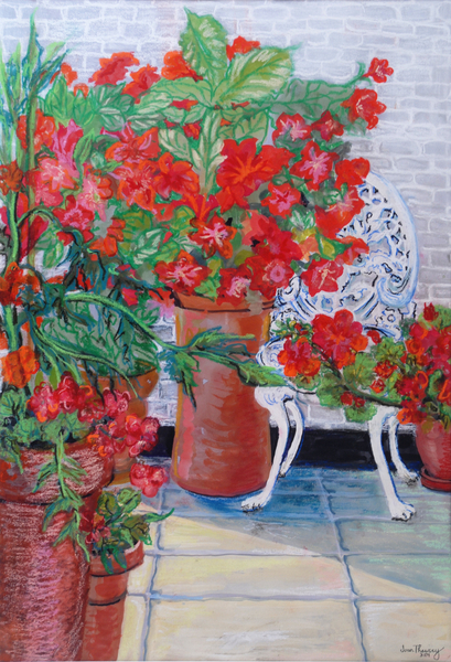 Geraniums and Petunias on the Terrace von Joan  Thewsey