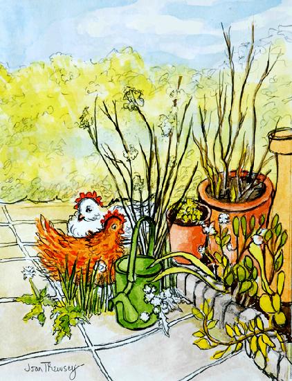 Hens and Pots, Lucy Redman Open Garden 2000