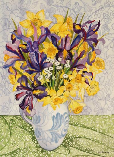 Iris and Daffodils with Patterned Textiles 2008