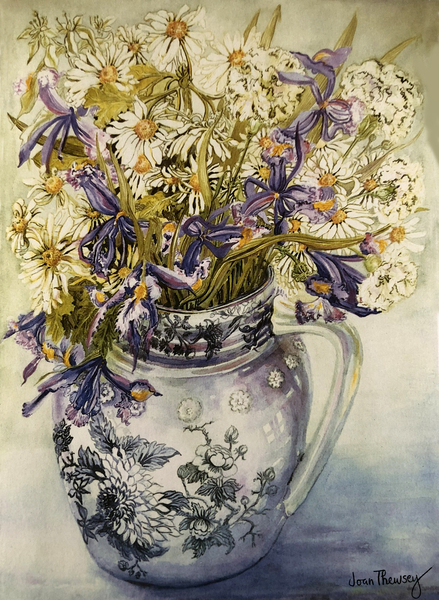 Iris, Chrysanthemums and Carnations in a Copeland Jug von Joan  Thewsey
