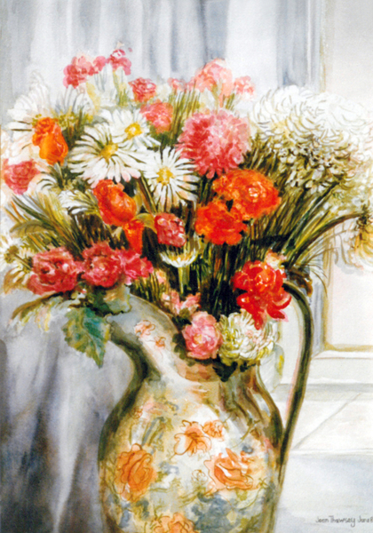 Mixed Flowers with Chrysanthemums in a Jug von Joan  Thewsey