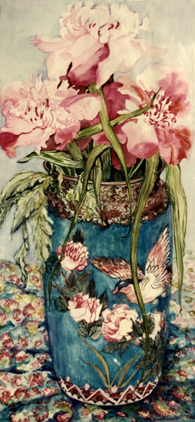 Peonies in a Cloisonne Vase von Joan  Thewsey