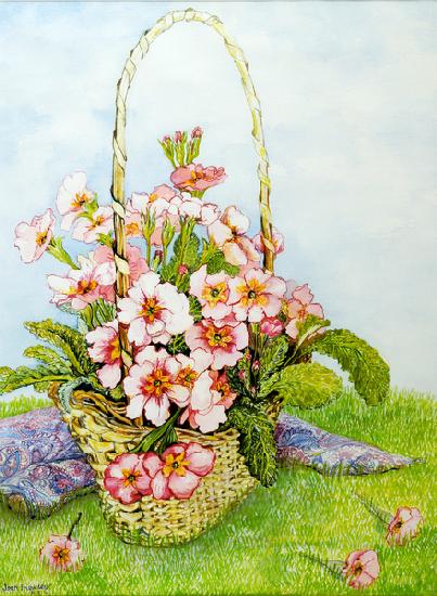 Pink Primroses in a Florists Basket with a Paisley Scarf 2010