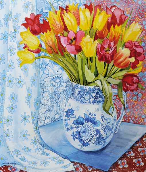 Red and yellow tulips in a Copeland jug von Joan  Thewsey
