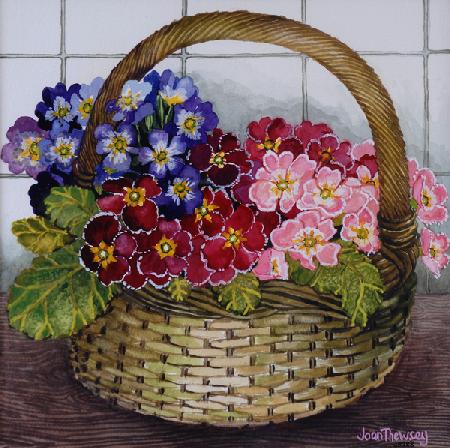 Red Mauve and Pink Primroses in a Basket 2012
