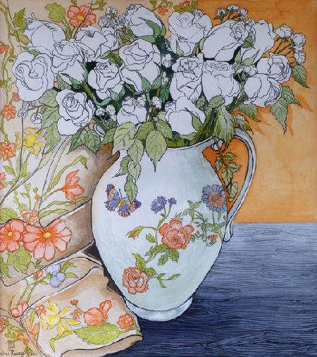 White Roses in a Patterned Jug 2011