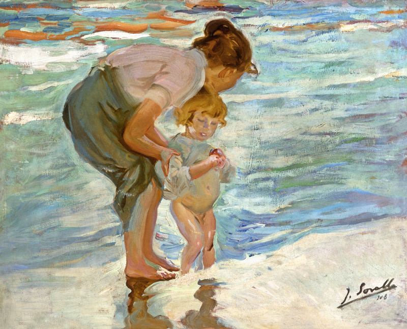 Mutter und Kind am Strand. von Joaquin Sorolla