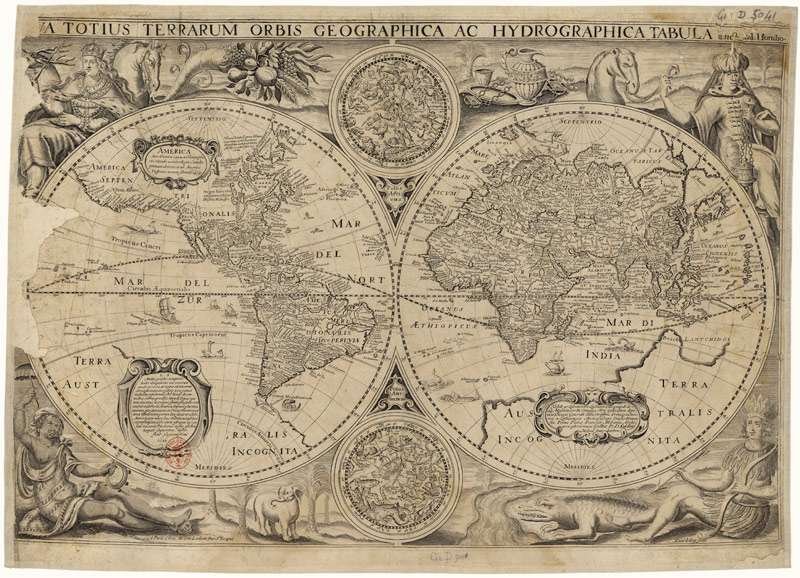 Nova totius terrarum orbis geographica ac hydrographica tabula (Weltkarte) von Jodocus Hondius