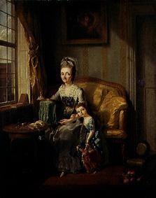 Frau im Zimmer mit Kind und Puppe 1777