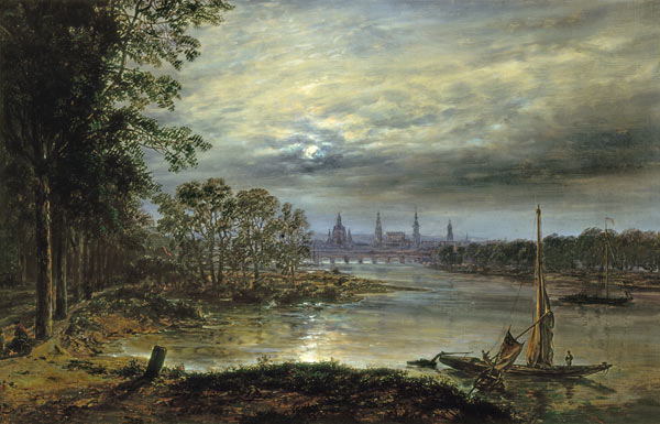 Blick auf Dresden im Mondschein von Johan Christian Clausen Dahl