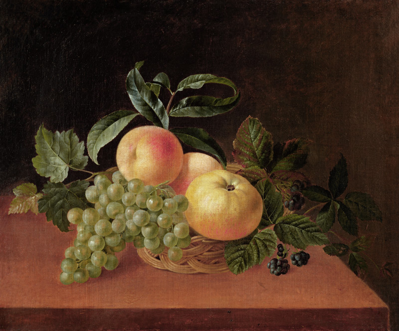 Basket with Apples, Peach and Grapes von Johan Laurentz Jensen