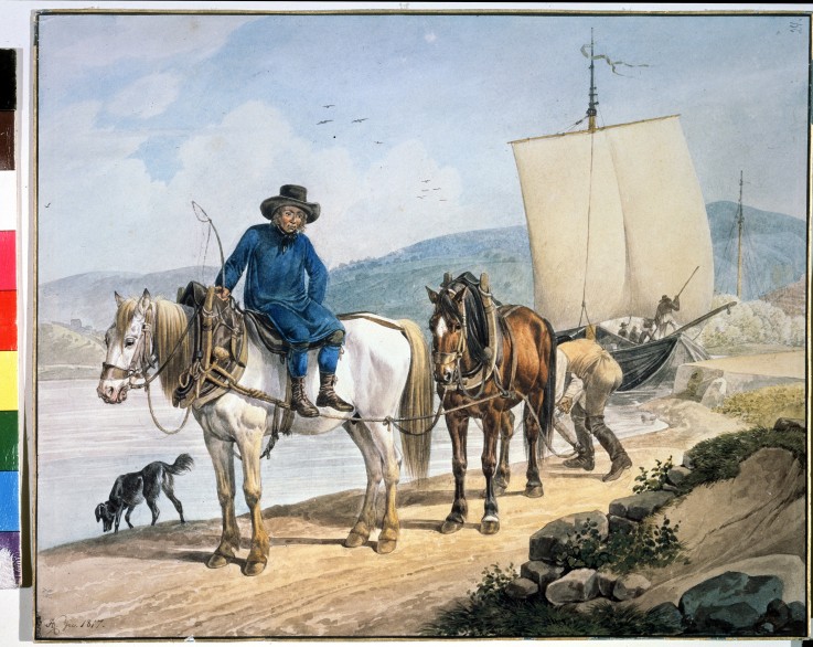 Ein Pferdefuhrwerk am Fluß von Johann Adam Klein