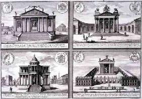 View of Four Temples taken from Roman Coins, from 'Entwurf einer historischen Architektur', engraved 1721