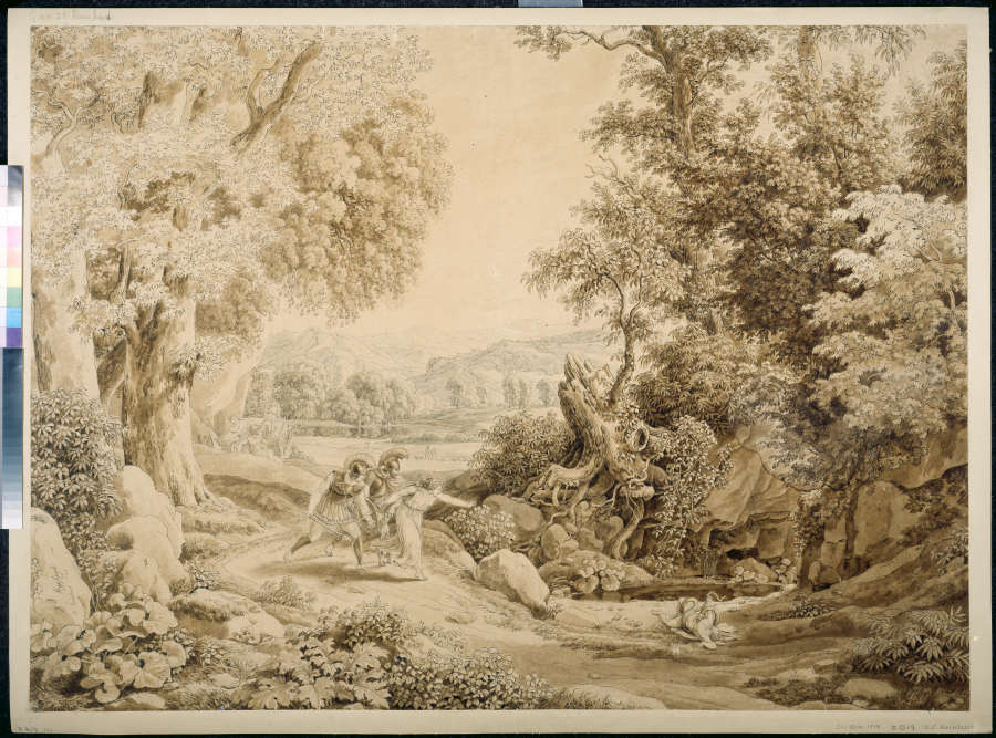 Heroische Landschaft mit dem Tod des Opheltes beim Zuge der Sieben gegen Theben von Johann Christian Reinhart