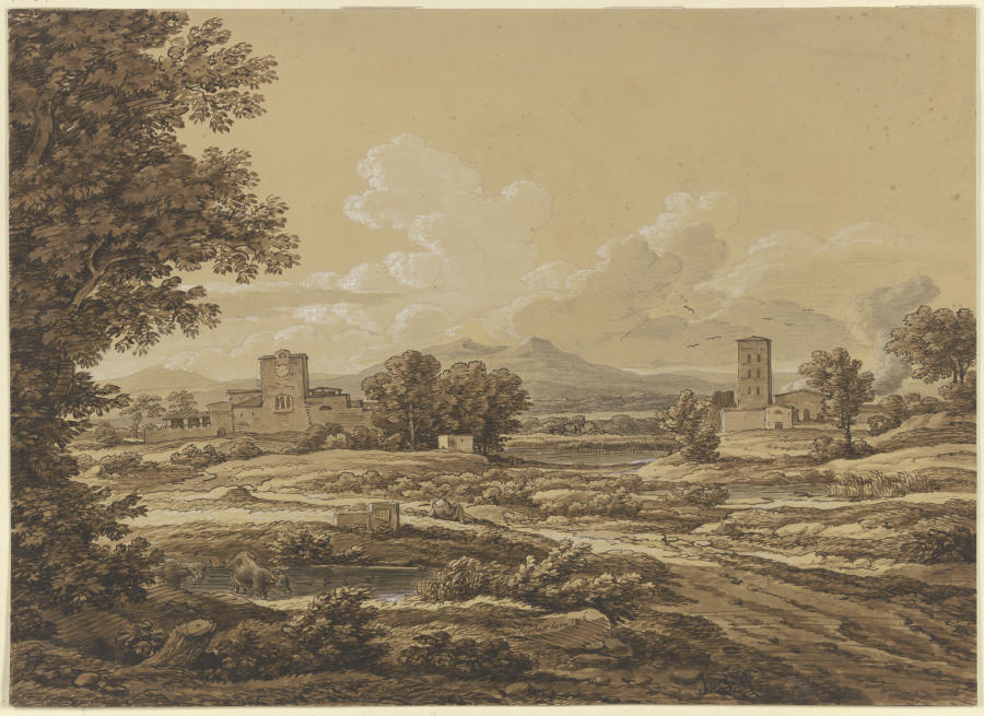 Landschaft mit der Torre del Quinto vor Rom von Johann Christian Reinhart