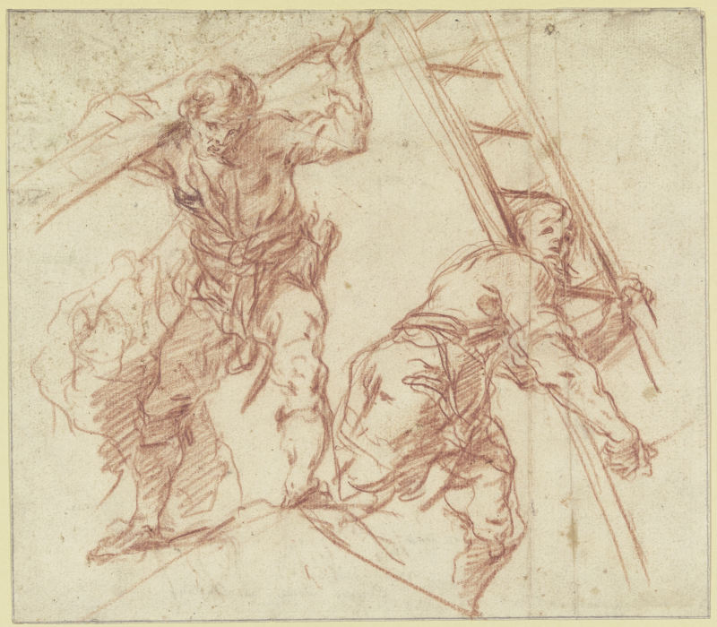 Zwei Männer, der eine einen Balken, der andere eine Leiter tragend von Johann Christoph Storer