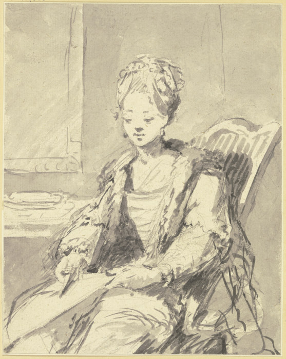 Dame, auf einem Stuhl sitzend von Johann Emanuel Goebel