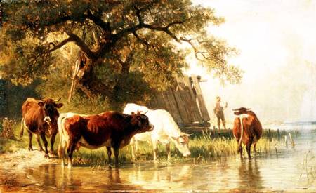 Cattle Watering in a River Landscape von Johann Friedrich Voltz