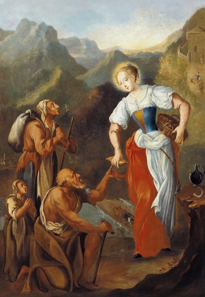 Die heilige Notburga, Brot spendend. von Johann Georg Hoettinger