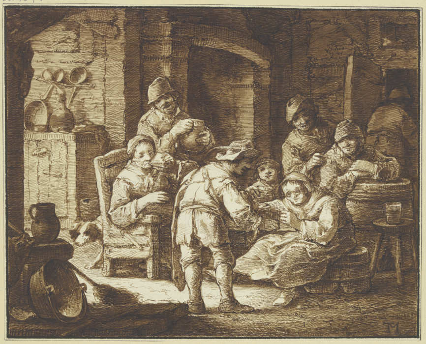 Abendliche Szene mit Bauchladenhändler von Johann Georg Trautmann