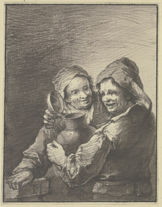 Ein Bauer und eine Bäuerin mit einem Weinkrug von Johann Georg Trautmann