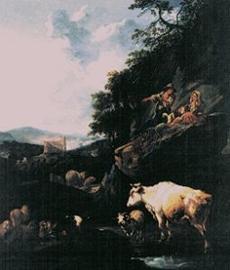 Landschaft mit Hirten und Vieh. von Johann Heinrich Roos