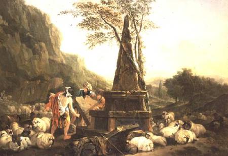 The Meeting of Jacob and Rachel at the Well von Johann Heinrich Roos