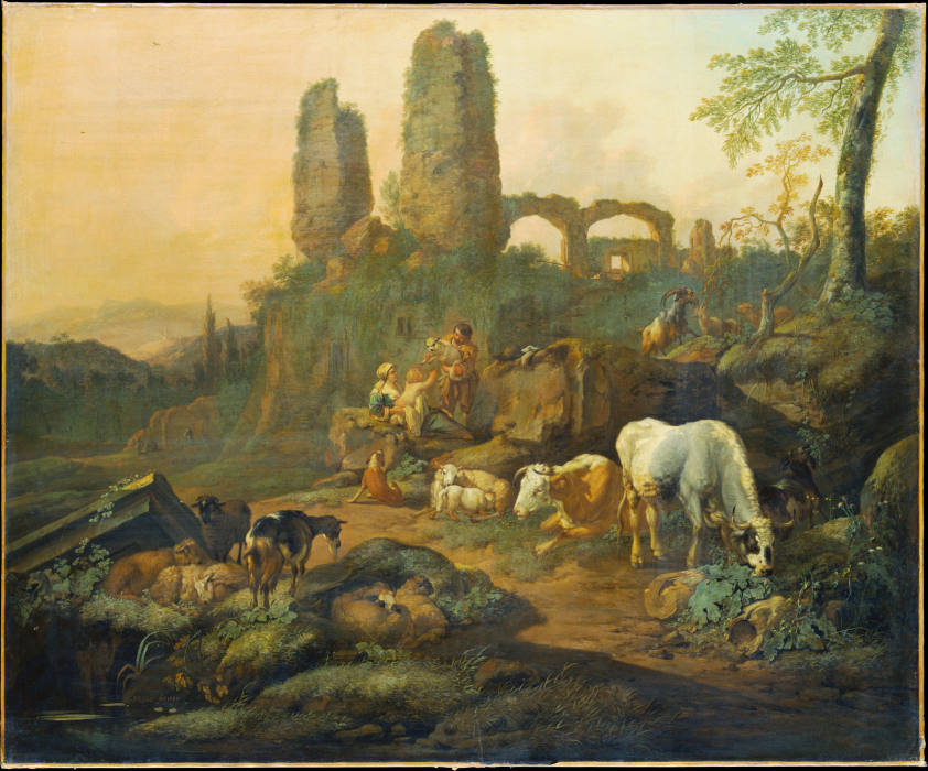 Ruhende Hirtenfamilie bei einer Ruine von Johann Heinrich Roos