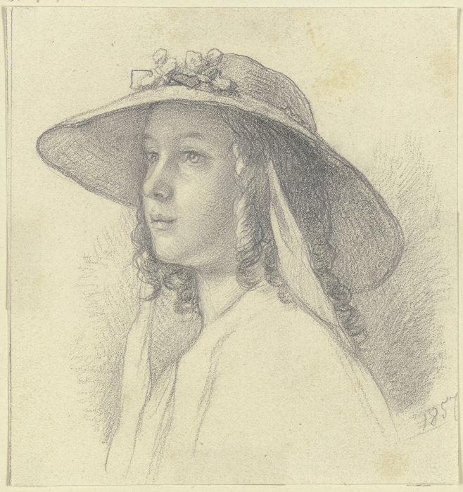 Bildnis eines Mädchens mit Strohhut, Dreiviertelprofil nach links von Johann Jakob Hoff