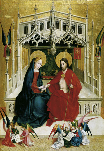 Marienfelder Altar (Innenseite, rechter Flügel): Begegnung von Christus und Maria. von Johann Koerbecke