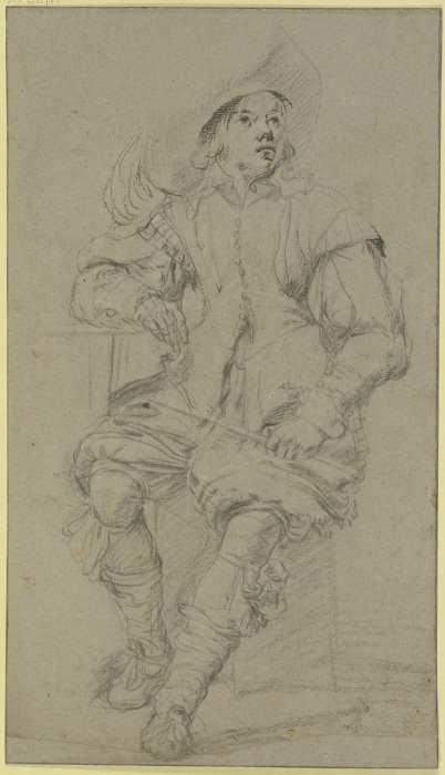 Sitzender Kavalier mit Federhut von vorne von Johann Liss
