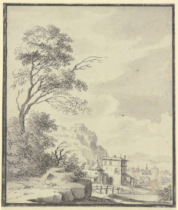 Landschaft mit einem Haus mit Turm von Johann Ludwig Aberli