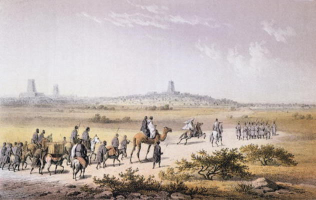 Entrance of Heinrich Barth's (1821-65) Caravan into Timbuktu in 1853, from 'Travels and Discoveries von Johann Martin Bernatz