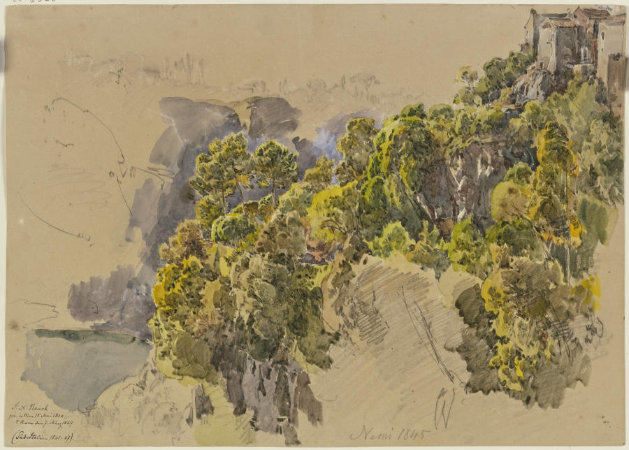 Felsabhang mit Bäumen bei Nemi von Johann Nepomuk Rauch